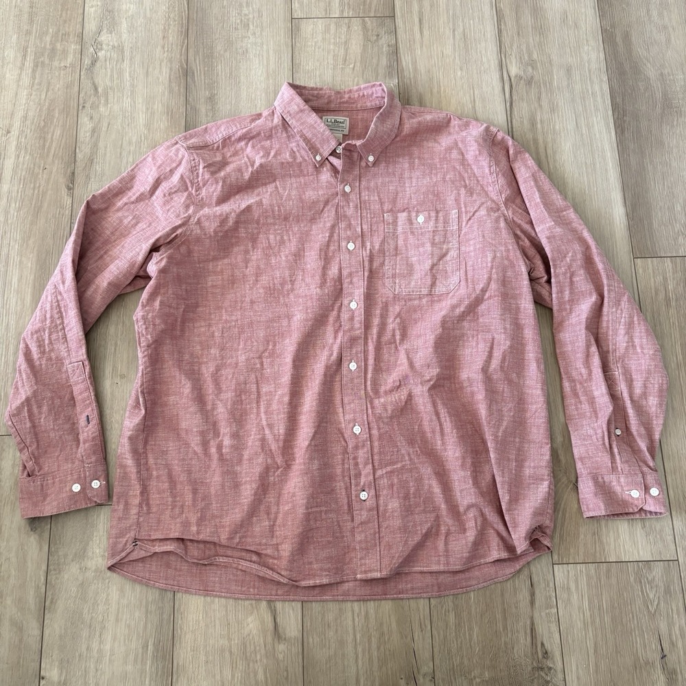 LL Bean Men's Button‎ Down Shirt Traditional Fit XL Reg Long Sleeve Pink Cotton